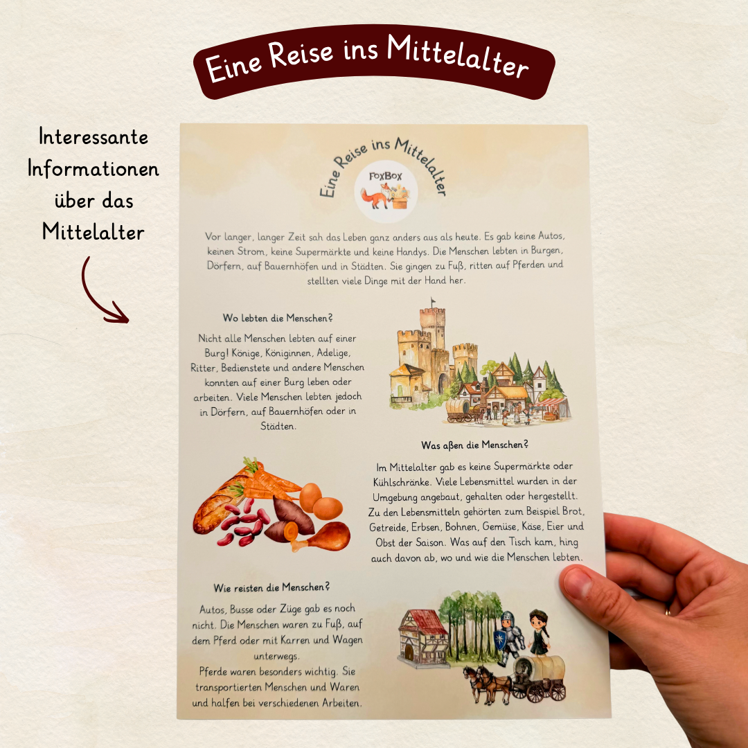 Die FoxBox I „Eine Reise ins Mittelalter“ I Montessori Box mit Spiel „Auf der Suche nach dem Drachenei“