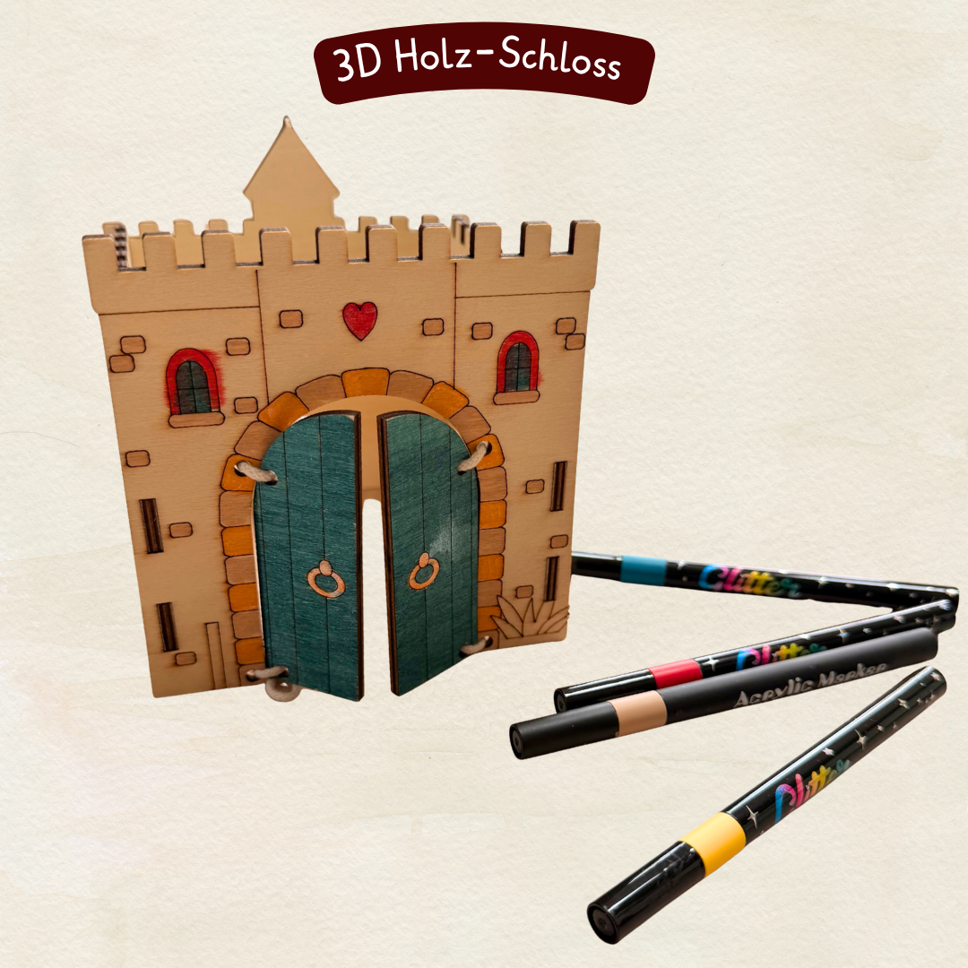 Die FoxBox I „Eine Reise ins Mittelalter“ I Montessori Box mit 3D-Holz-Schloss zum Bauen und Spielen
