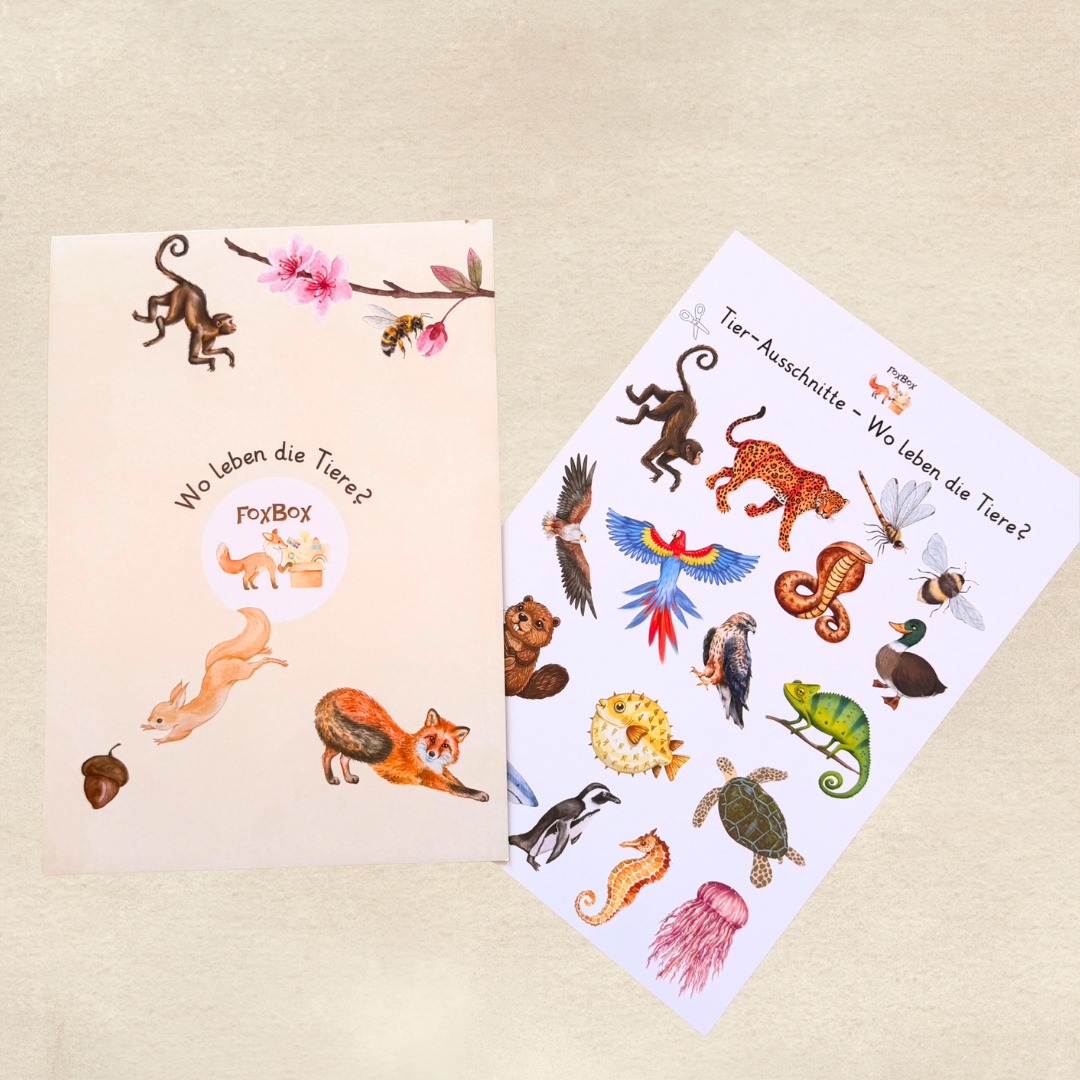Kreative Tier-Ausmalbilder aus der Montessori Box FoxBox „Tierische Superhelden“ für Kunst und Fantasie